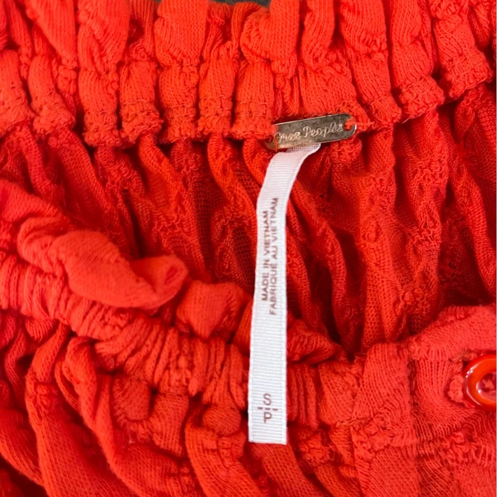 Free People Red Long Sleeve Button-Front Crop Top